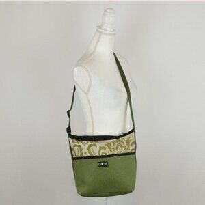 O Loves M Women's Green Tan Zip Closure Crossbody Bag